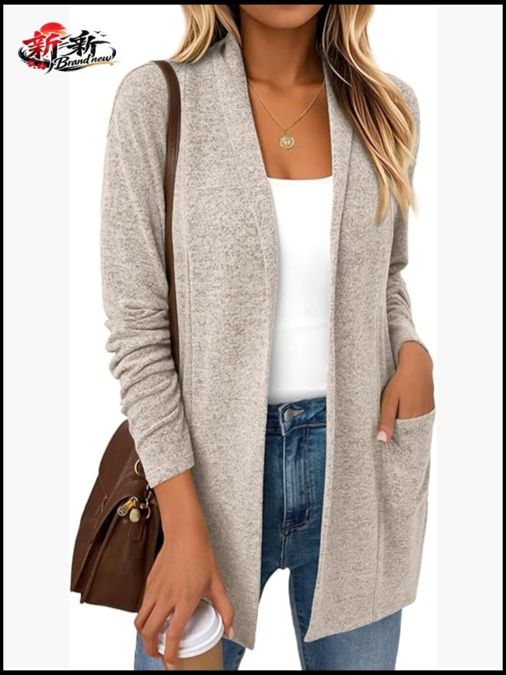 Lightweight Open Front Cardigan with Pockets Long Sleeve Casual Sweater